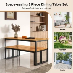 Tangkula Patio Dining Bench Set Of 2, 2-3-person Backless Bench With Slatted Seat & Metal Legs Outdoor Bench For Entryway Garden Poolside Natural -Tangkula GUEST fc700af7 1bea 4447 80ff f5081670e74d