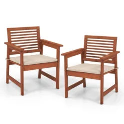 Tangkula Outdoor Hardwood Armchairs Set Of 2/4 Weather-resistant Slatted Armchairs W/Removable Cushions -Tangkula GUEST fc740319 b122 46d7 aa29 83d920a3ce62