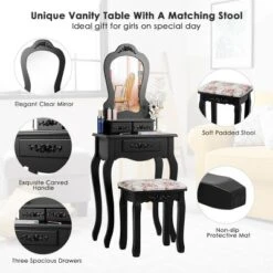 Tangkula Vanity Mirror Makeup Dressing Table Set W/ Stool Drawer Wood Desk -Tangkula GUEST fc743b7c 4676 4e4b b3d5 d7d6da3f02d4