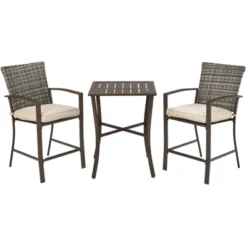 Tangkula 3-Piece Patio Rattan Furniture Set Outdoor Bistro Set Cushioned Chairs & Table Set Gray/Brown -Tangkula GUEST fc9b4d8e 413c 40e9 837d 552fd92f5149