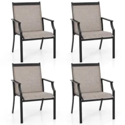 Tangkula Patio Chairs Set Of 4 Dining Chairs W/ Curved Backrest Long Armrest Breathable Fabric -Tangkula GUEST fcbb2c81 2189 482f aef6 ae858c91118b