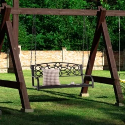 Tangkula Patio Hanging Porch Swing 2-Person Outdoor Metal Swing Bench Chair W/ Chains -Tangkula GUEST fd259fa8 4c21 449c a602 9efbbe02d003