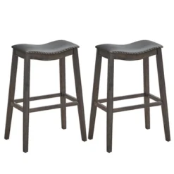 Tangkula Set Of 2 Saddle Bar Stools Bar Height Kitchen Chairs W/ Rubber Wood Legs -Tangkula GUEST fd4d1cd4 071a 40b9 b5f9 1c525bd595a0