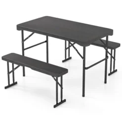Tangkula Outdoor Table Bench Set Folding Picnic Table Set W/ 2 Benches Sturdy Metal Frame -Tangkula GUEST fd567c33 0431 44c6 85f9 cc468ae4ddca
