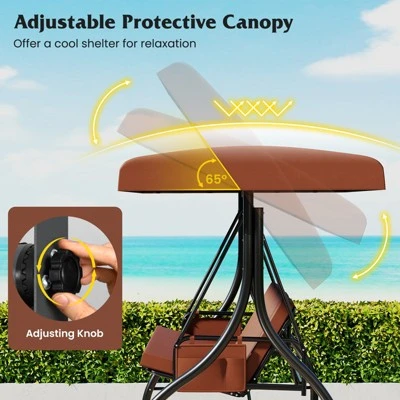 Tangkula 3-Seat Patio Swing W/ Canopy & Removable Cushions & Side Pockets Stand 5 Tangkula 3-Seat Patio Swing W/ Canopy & Removable Cushions & Side Pockets Stand - Image 3
