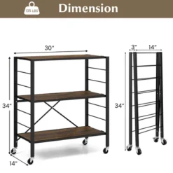 Tangkula 3-Tier Folding Shelf Free DIY Design Shelving Unit W/ 4 Universal Wheels Kitchen -Tangkula GUEST fd7974e6 89ad 4814 ba11 618f3918b80d