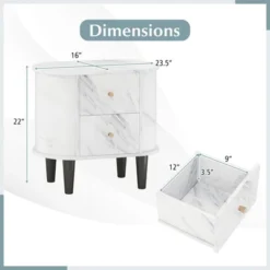 Tangkula 2PCS Nightstand W/ 2 Drawers Faux Marble Bedside Table For Small Space -Tangkula GUEST fd888c3e 248b 4f6c b911 54673efca74c
