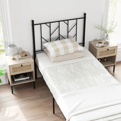 Tangkula 2PCS Rattan Nightstand Boho End Table W/ Drawer & Open Shelf For Living Room Oak 5 Tangkula 2PCS Rattan Nightstand Boho End Table W/ Drawer & Open Shelf For Living Room Oak - Image 3