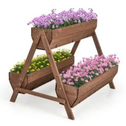Tangkula Vertical Raised Garden Bed Wood Tiered Stand W/ 3 Planter Containers Drainage Holes For Herbs Growing 21” X 8” X 8.5”/40” X 10” X 8.5” -Tangkula GUEST fe67d914 ec63 477b bdab fb37bbb390ce