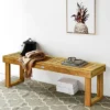Tangkula Set Of 2 Patio Garden Dining Bench Acacia Wood Bench