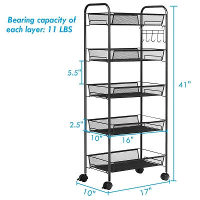 Tangkula 5 Tier Mesh Rolling Utility Cart Storage Basket Home Kitchen W/Wheels 5 Tangkula 5 Tier Mesh Rolling Utility Cart Storage Basket Home Kitchen W/Wheels - Image 3