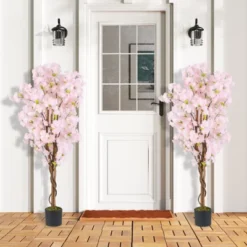 Tangkula 5 FT Tall Artificial Cherry Blossom Tree Faux Flower Plant In Nursery Pot -Tangkula GUEST fedce547 5a67 4ea2 b30a e8ec806144a4