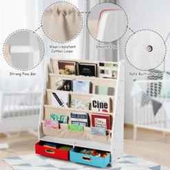 Tangkula Book Rack Kids Toys Organizer Shelves With 4 Sling Bookshelf And 2 Boxes -Tangkula GUEST fef6fff5 21c0 4818 a76d 70b5c1e43c82
