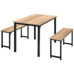 Tangkula 3pcs Dining Table Set For 4 Modern Industrial Counter Height Kitchen Table Set With 2 Benches For Dining Room Natural/Brown -Tangkula GUEST ff09539d 3193 4fec 9f7b 5b7afaa1da05