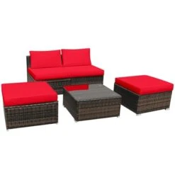 Tangkula 5-Piece Outdoor Rattan Wicker Sofa Set Lounge Chair With Red Cushions 13 Tangkula 5-Piece Outdoor Rattan Wicker Sofa Set Lounge Chair With Red Cushions -Tangkula GUEST ff465239 59c4 4797 8219 c8a44f9ba546
