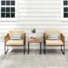 Tangkula 3 Pieces Patio Furniture Set Acacia Wood Bistro Conversation Set W/ 2 Cushioned Chairs Beige