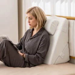 Tangkula 3 PCS Bed Wedge Pillow Set Adjustable Incline Pillow W/ Air Memory Foam Off-white