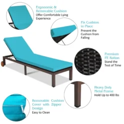 Tangkula Patio Rattan Lounge Chair Outdoor Cushioned Chaise Height Adjustable Turquoise -Tangkula GUEST ff981b5c b818 4886 a907 bb1c943c29f9