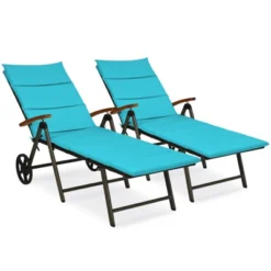 Tangkula 2PCS Folding Outdoor Rattan Chaise Lounge Chair Cushioned Recliner With Wheels& Cushions -Tangkula GUEST ffac36f3 658f 485e 8473 6779124b06b9