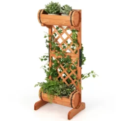 Tangkula 2-Tier Raised Planter Garden Wooden Bed W/ 2 Cylindrical Planter Boxes -Tangkula GUEST ffadb998 01f4 4fb0 a58e b9c4fbc3de33