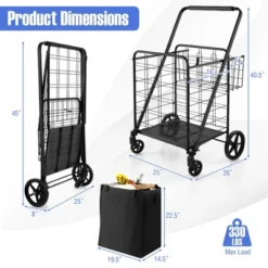 Tangkula Folding Shopping Cart Jumbo Upgraded Utility Grocery Cart W/ Waterproof Liner -Tangkula GUEST ffe03cb8 1c87 40a7 a9f0 ccc3b3712359